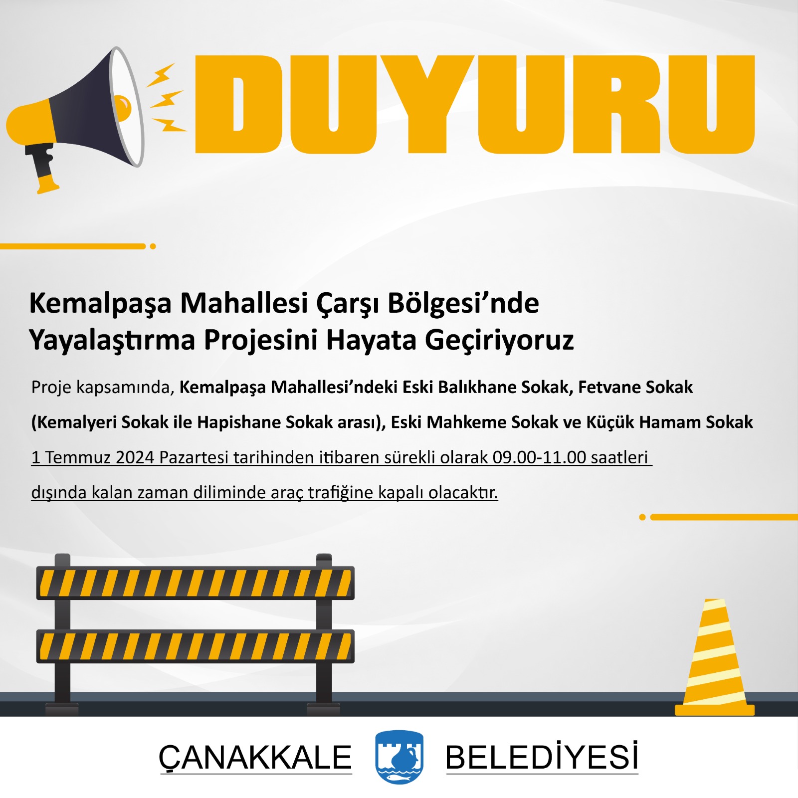 Kemalpaşa Mahallesi Çarşı Bölgesi'nde Yayalaştırma Projesini Hayata Geçiriyoruz